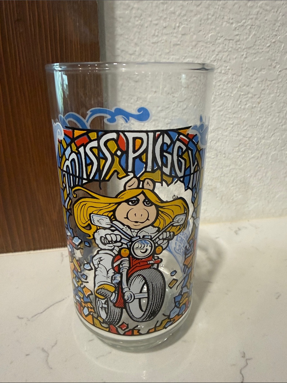 Vintage McDonald’s  Miss Piggy Motorcycle Character Glass 1981